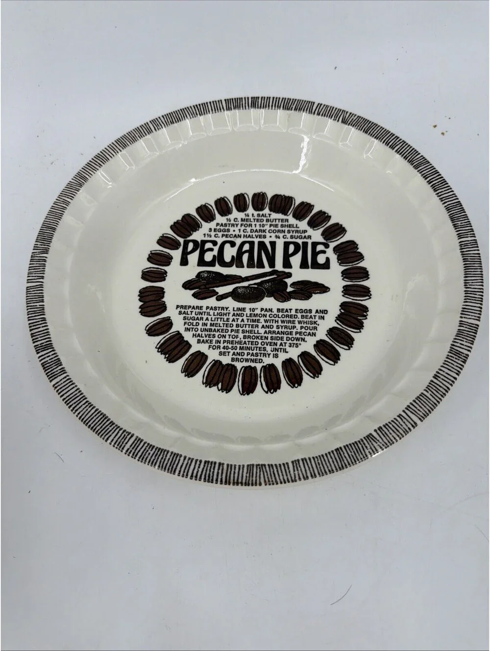 Vintage Royal China By Jeannette Deep Dish Pecan Pie Plate with Recipe 11